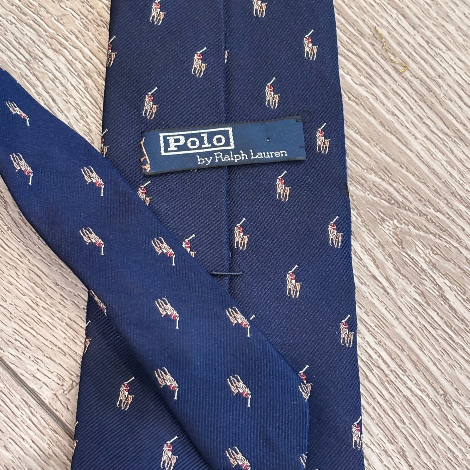 Polo Ralph Lauren Necktie Mens One Size Navy Blue Silk Pony Logo Preppy Classic